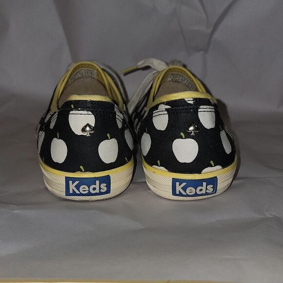 Kate Spade Keds Black Apple Print Lace Up Casual Champion Sneakers Women Size 10 - Picture 4 of 10